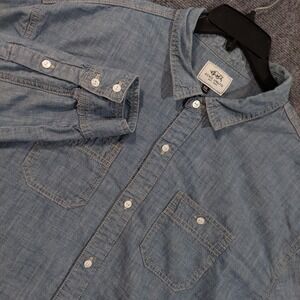 Ecko Unltd Shirt Mens 2XL Blue Chambray Denim Long Sleeve Button‎ Down Cotton